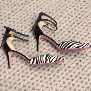 Charly Amar Zebra Print Calf Hair Ankle-Strap Heels | 2” Heel | Size 10